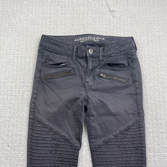 Y2K American Eagle Super Stretch Jegging Punk Grunge Zip Biker Women's Sz 2 - Picture 2 of 13
